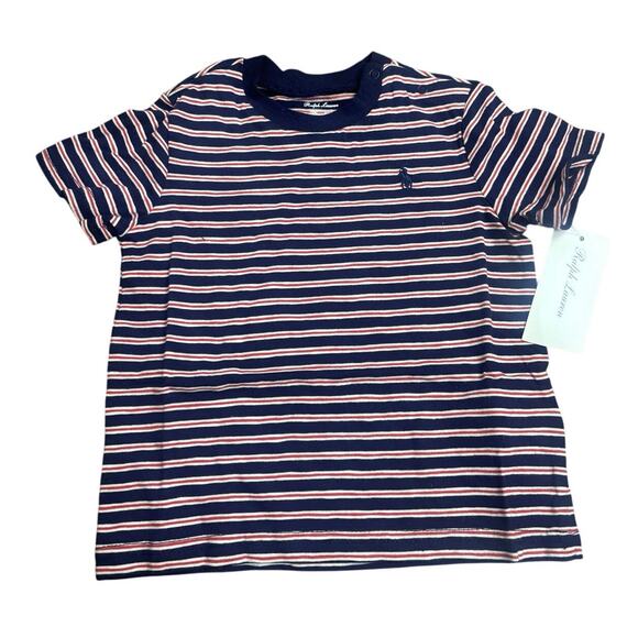 Ralph Lauren Baby Boy Striped T-Shirt Navy Red White Size 12M NWT Polo Logo Tee - Picture 1 of 6